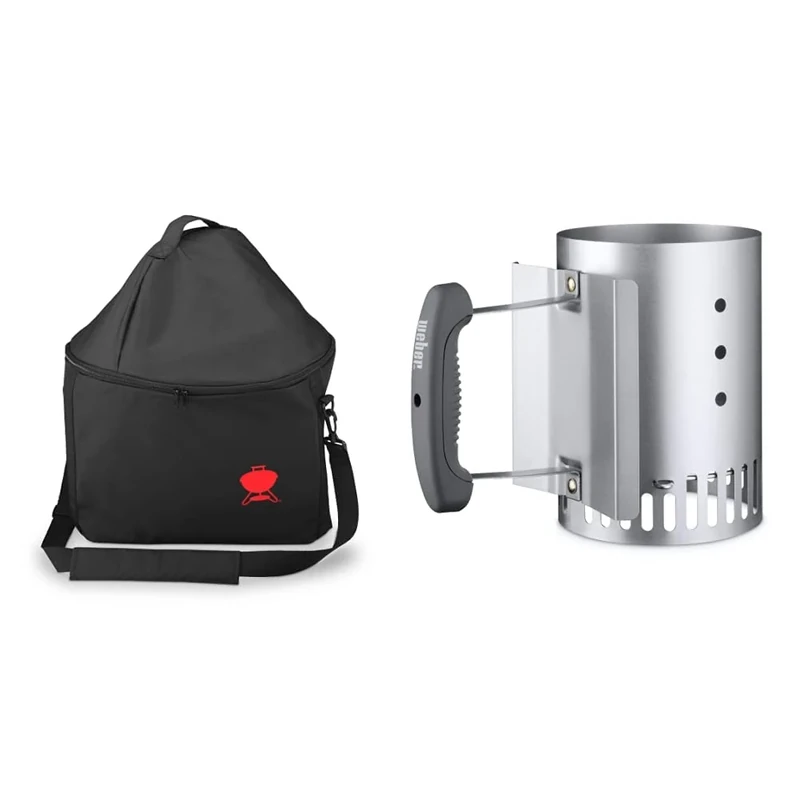 Weber Premium Carry Bag - fits Smokey Joe Grill | Portable Heavy Duty BBQ Bag | Breathable & Water-Resistant Barbecue Covers & Rapidfire Barbecue Chimney Starter, 15cm | Aluminium BBQ Fire Starter