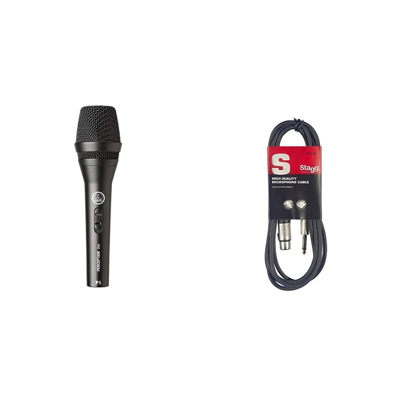 AKG P5s Professional Dynamic Live Vocal Microphone With Switch & Stagg SMC6 6 metre standard microphone cable