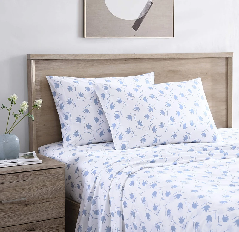 Stone Cottage - King Sheets, Cotton Percale Bedding Set, Crisp & Cool Home Decor (Floral Breeze, King)