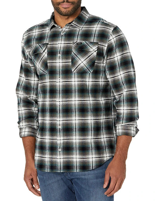 RVCA Men's Standard Fit Long Sleeve Button Shirt L/S Flannel/New Navy, Medium - Image 1