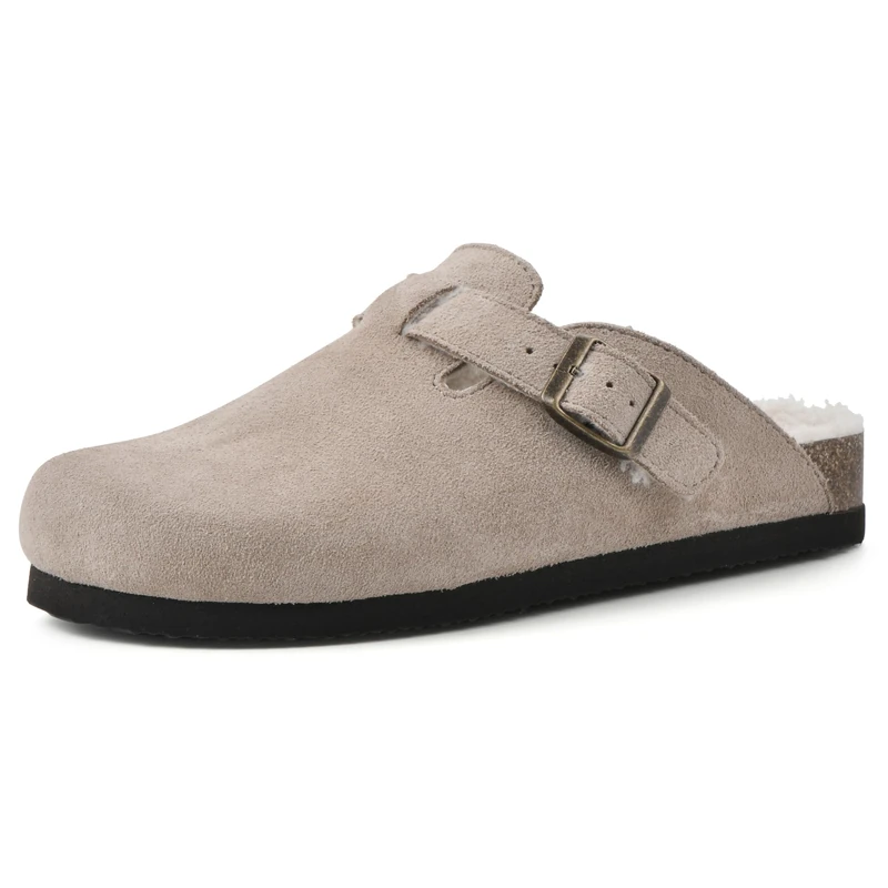 WHITE MOUNTAIN Women's Bari Clog, Taupe/Suede W/Faux Fur, 6 UK