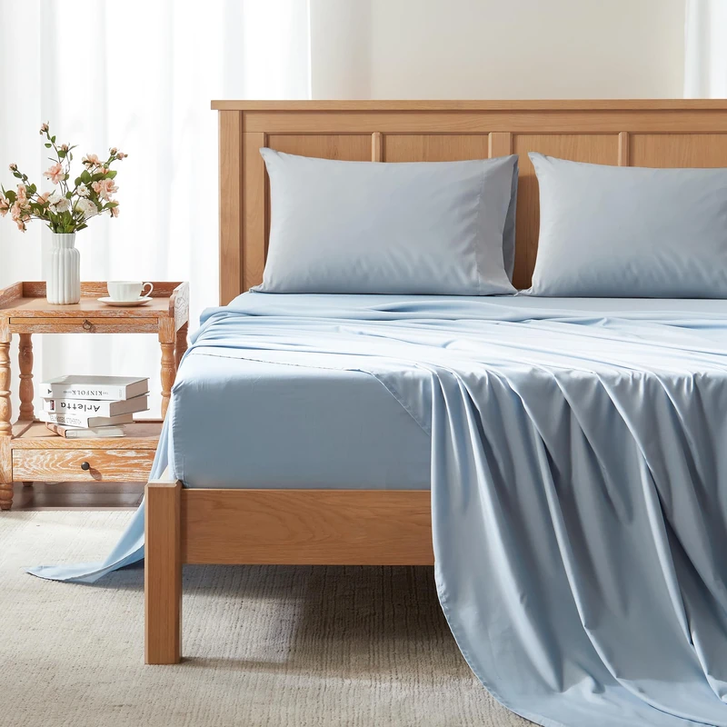 Comfort Spaces King Cooling Sheets, Moisture Wicking Coolmax Sheets, Soft, Colorfast Sheet Set, Cooling Bed Sheets For Hot Sleepers, Elastic Deep Pocket Fits Up to 16" Mattress, King Blue 4 Piece