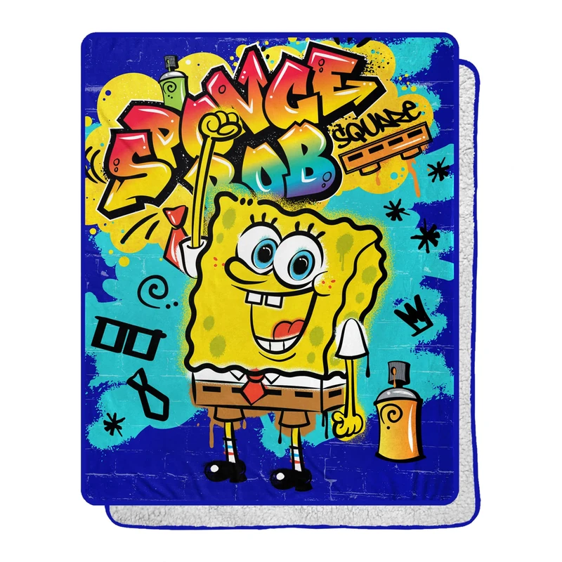 Northwest Squarepants Silk Touch Sherpa Throw Blanket, Polyester, Spongebob Graffiti Bob, 40" X 50\