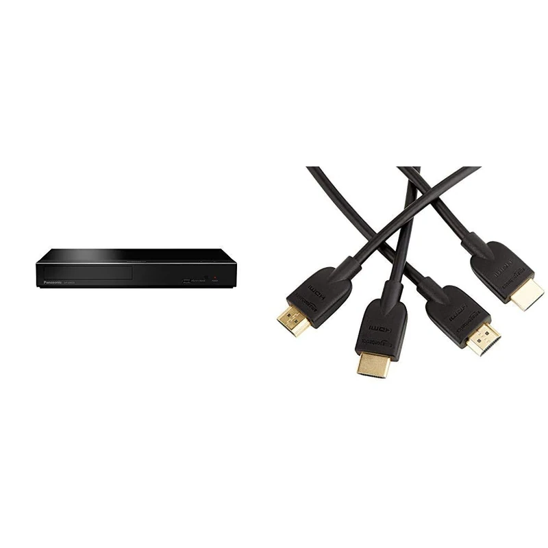 Panasonic DP-UB450EB-K 4K Ultra HD Blu-ray Player with HDR10+ & Dolby Vision, Black & Amazon Basics High-Speed, Ultra HD HDMI 2.0 Cables, 1.8 m (2-Pack)