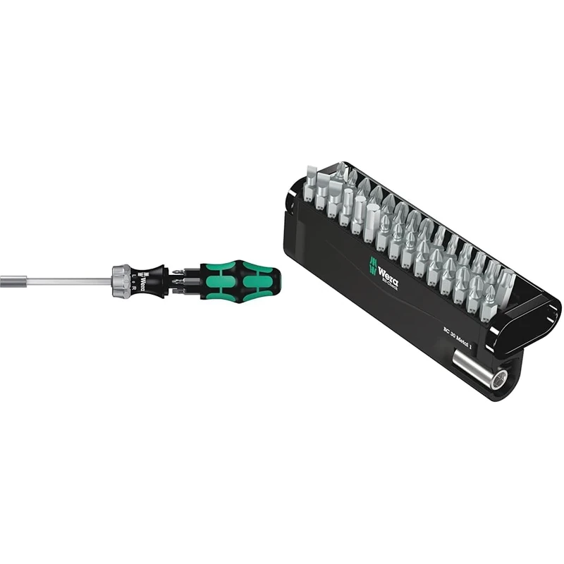 Wera Kraftform Kompakt 27 RA 1 SB Ratcheting Screwdriver & Bits & Bit-Check 30 Metal 1 General bit Set for Drill/Drivers, Metal Jointing, PZ,PH,Hex-Plus,TX 30 Piece