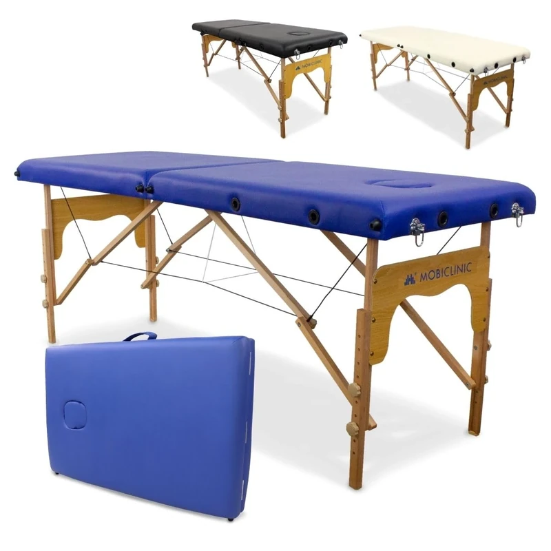 Mobiclinic®, Massage Table, CM-01 BASIC, Massage Bed, Professional, Portable, Wooden, 2 Sections, European Brand, Adjustable, 70 x 23.5 in, Therapy Couch, Physiotherapy, Tattoo bed, Blue
