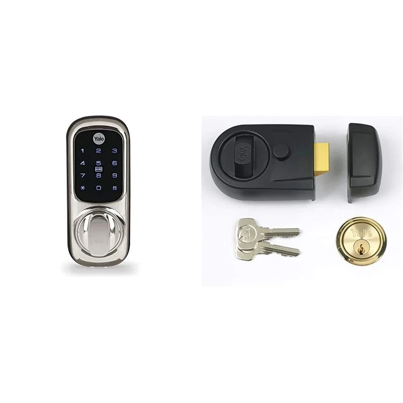 Yale Smart Living YD-01-CON-NOMOD-CH Keyless Connected Ready Smart Door Lock, Chrome & P-Y3-BL-PB-60 Contemporary Nightlatch, Standard Security, Black Finish/Brass Cylinder, 60 mm Backset