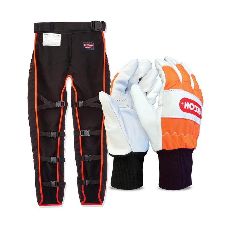 OREGON Universal Type A Chainsaw Safety Leggings, Adjustable Protective Chaps Trousers - Front Protection Only (575780) & Large Chainsaw Protection Gloves