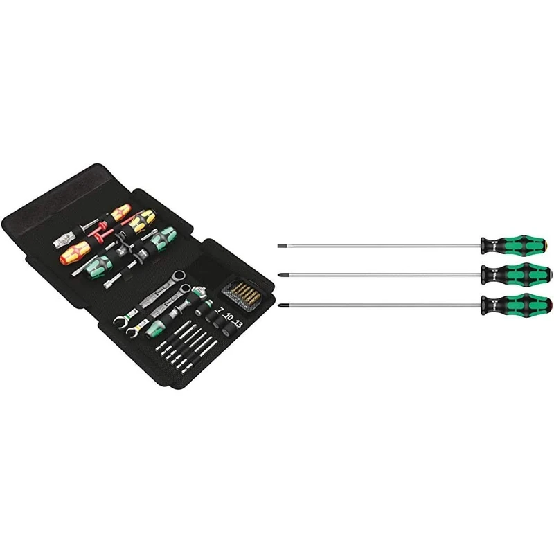 Wera Kraftform Kompakt SH 1 Plumbkit, 25pc, 05135927001 & 335/350/355/3 Kraftform Plus Extra-Long Screwdriver Set, PH/PZ/SL, 3pc, 05347735002