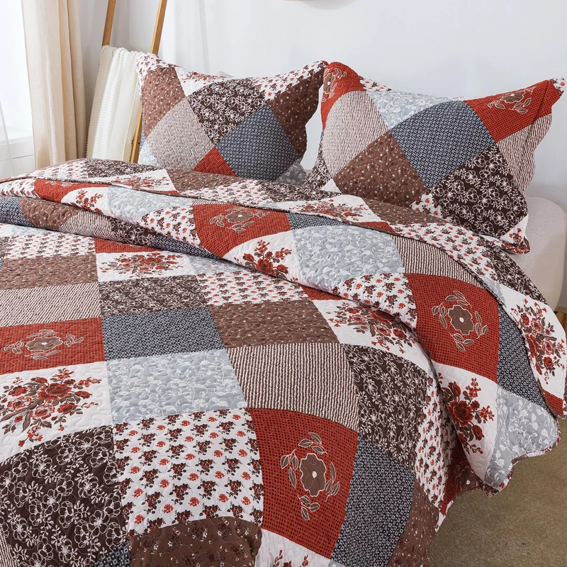 HoneiLife Quilt Set King Size - 3 Piece Microfiber Bedspread Reversible Coverlet Patchwork Bedding Set Lightweight Bedcover Floral Bedspreads All Season Quilts-Amaranth Red