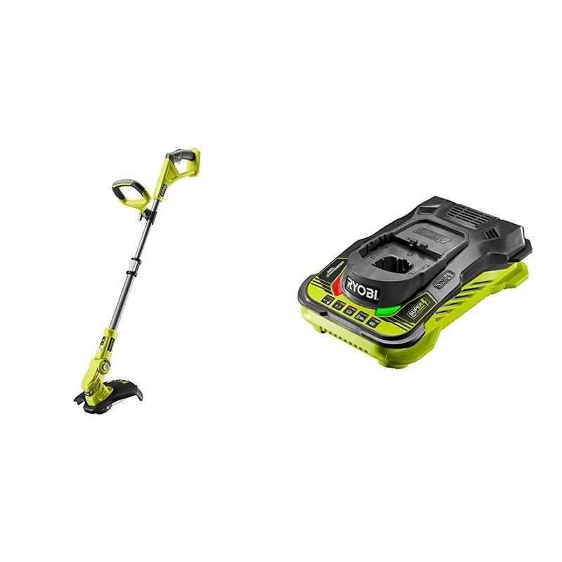 Ryobi OLT1832 18V ONE+ Cordless Grass Trimmer, 25-30cm Path (Zero Tool), 18 V, Hyper Green & RC18150 18V ONE+ Cordless 5.0A Battery Charger