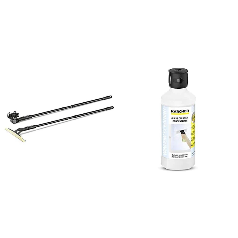 Kärcher Window Vacuum Extension Set, Black, 150 x 250 x 1170 & 500 ml Glass Cleaning Concentrate for Window Vac