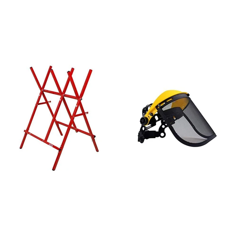 OREGON Steel Log Saw Horse, Foldable and Adjustable, 27 cm Log Capacity (584145) & Browguard and Steel Mesh Visor Combination, Adjustable Safety Face Shield