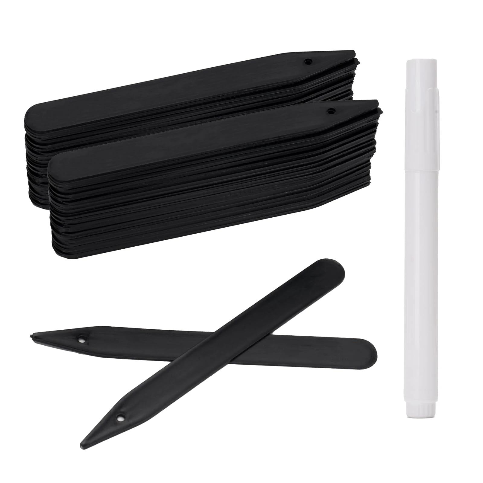 KINGLAKE Plastic Plant Labels & Pen, 100Pcs 6" Markers, Black Name Tags, Garden Labels for Potted Plants, Seedlings, Herb, Vegetables, Flower, 15.3x1.5CM