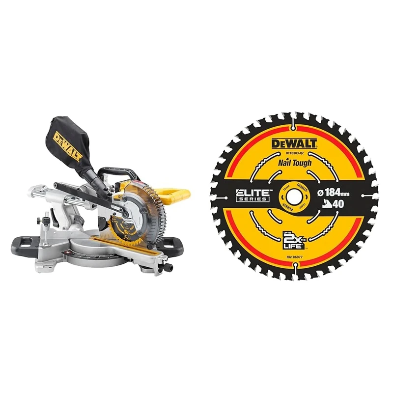 DEWALT DCS365N-XJ XR 184 mm Mitre Saw with XPS-Bare Unit, 590 W, 18 V, Yellow + Suitable Power Tool Accessory