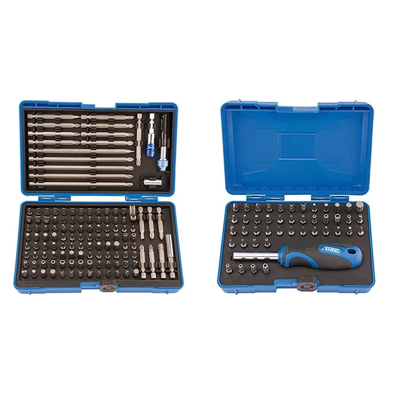 Draper 82398 Magnetic Bit Holder Set (127 Piece), Silver & 82399 Security Screwdriver Bit and Driver Set (45 Piece) Black and Silver