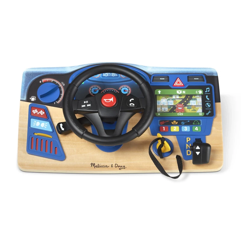 Melissa & Doug Vroom & Zoom Interactive Wooden Dashboard Steering Wheel Pretend Play Driving Toy - FSC Certified - FSC Certified