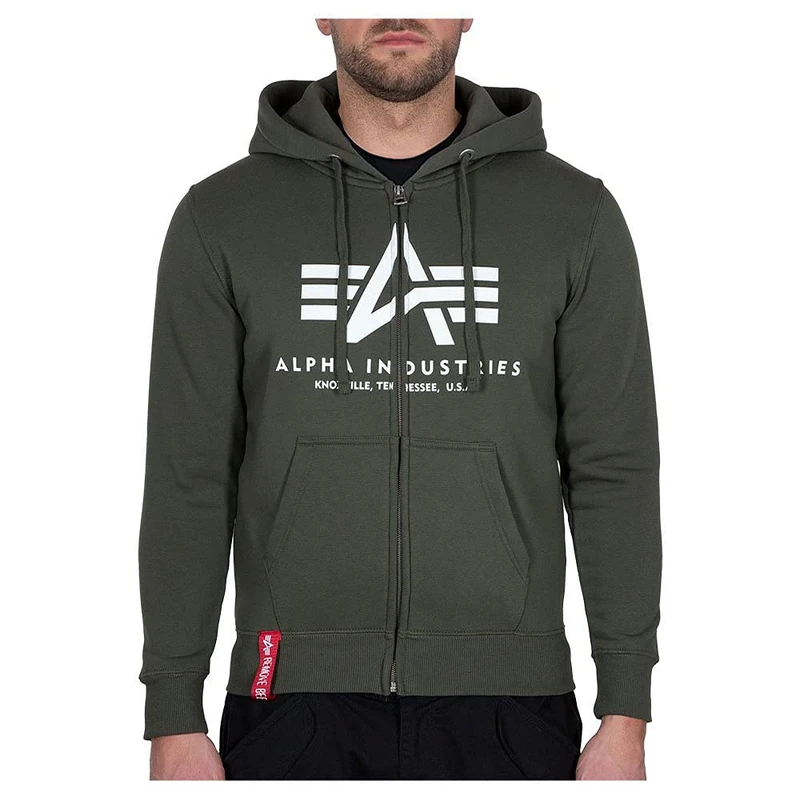 ALPHA INDUSTRIES Men's Basic Zip Hoody Sports Hoodie, DARK OLIVE, XL