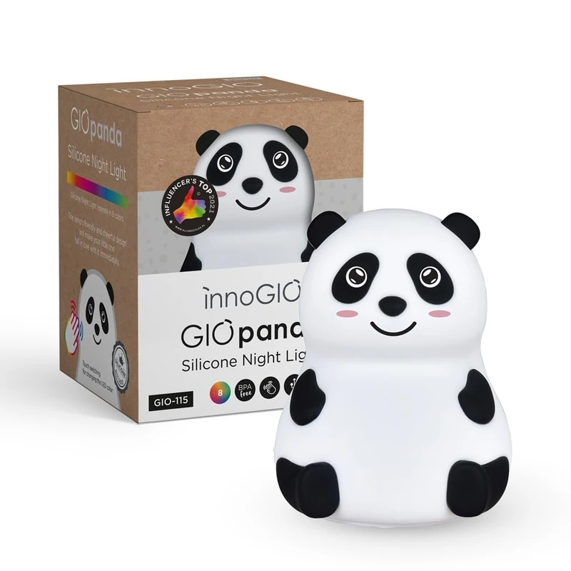InnioGIO GIOpanda Silicone Panda Night Light for Children, Rechargeable via Micro USB, Decoration for Baby and Toddler Room, Sleep Aid for Kids, LED Lamp in Animal Shape, White - Image 1