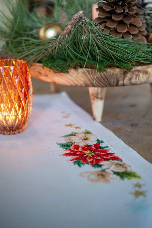 Vervaco Poinsettia Counted Tablecloth Cross Stitch Kit
