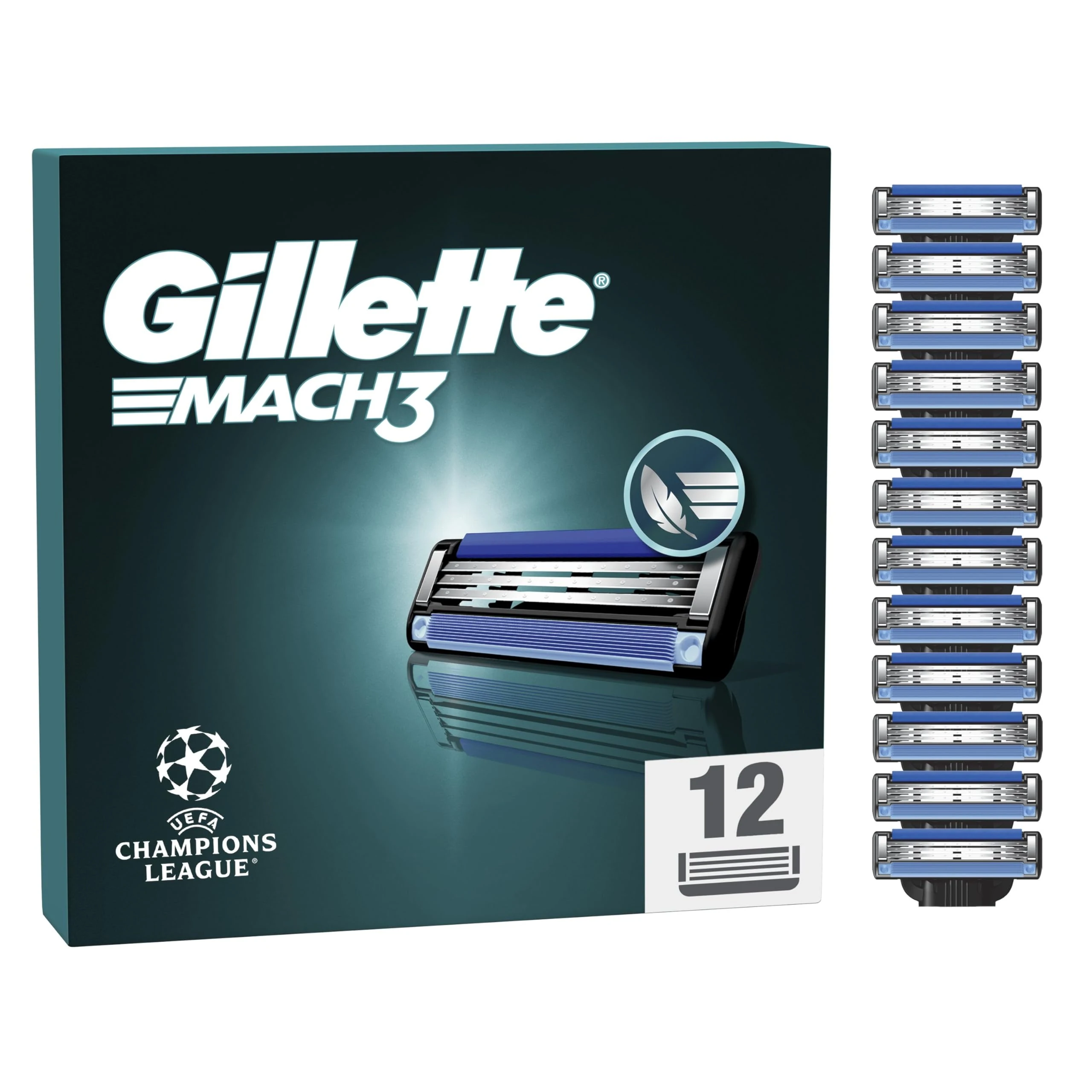 Gillette Mach3 Razor Blades Men, 12 Razor Blade Refills, Compatible with Gillette Mach3 Razors for Men