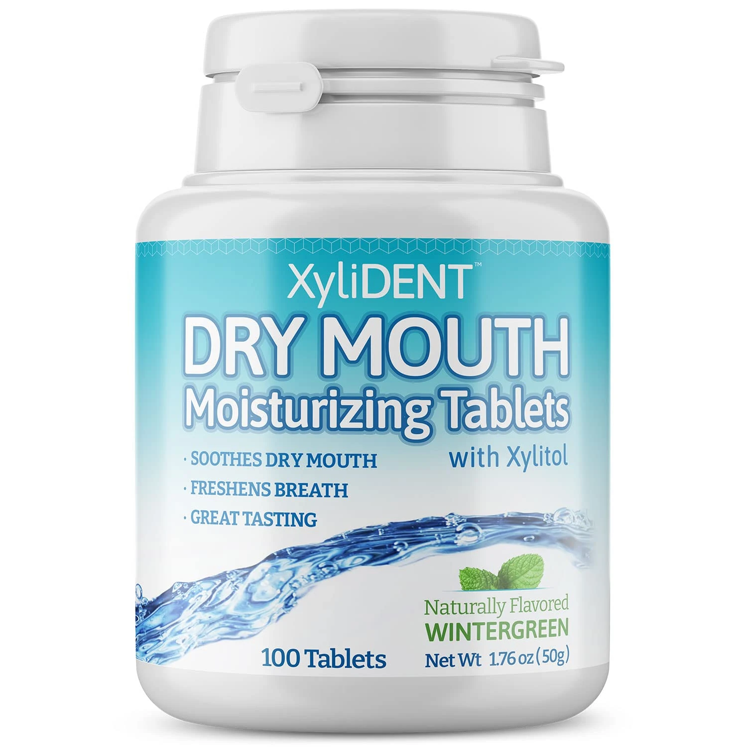 XyliDENT Xylitol Tablets for Dry Mouth Relief - Stimulates Saliva, Freshens Breath, Reduces Acid Production, Fast Acting Relief, 100 Count (Wintergreen)