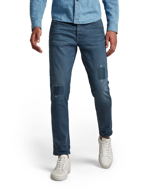 G-Star Men's 3301 Slim style Jeans, Blue (worn in rivulet patch restored 51001-C048-C601), 27W / 30L - Image 1