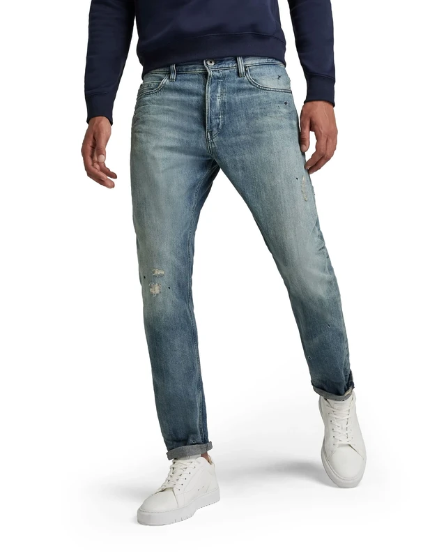 G-Star Men's Triple A Regular Straight Jeans, Blue (faded bay burn destroyed D19161-B988-C605), 27W / 30L
