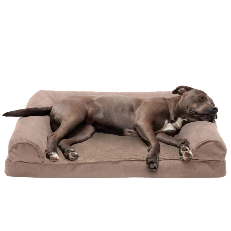 Furhaven Large Orthopedic Dog Bed Plush & Suede Sofa-Style w/Removable Washable Cover - Almondine, Large