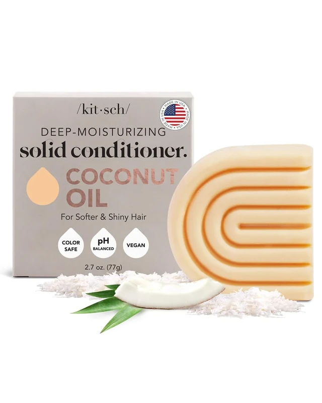 Kitsch Coconut Oil Conditioner Bar 77g - Hair Conditioner For Women and Men - Deep Moisturizing, Nourishes, Hydrate & Soften Damaged Dry Hair - Silicone, Paraben & Sulfate Free