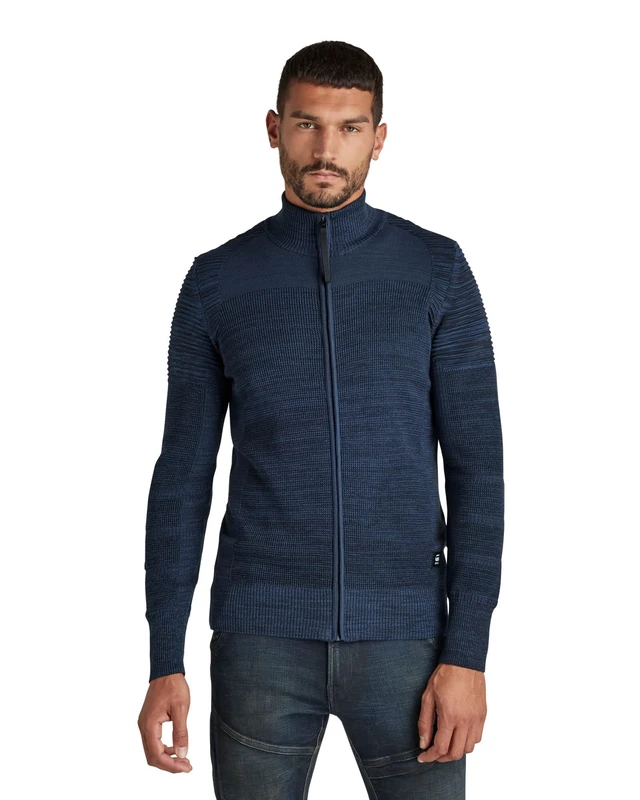 G-Star Men's 3D Biker Knitted Zip Through Sweater, Blue (luna blue/ mazarine blue D20413-C259-C717), XS
