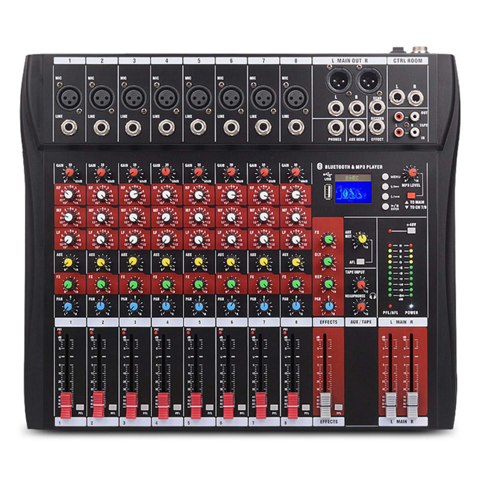 AFYH Live Mixers, USB 8 channel Meeting U disk MP3 wedding di mixer professional amplifier mixer stage audio mixer karaoke colour display Studio Mixing Desks