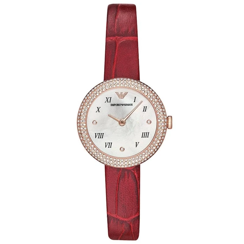 Emporio Armani Watch for Women, Two Hand Movement, 30 mm Rose Gold Stainless Steel Case with a Leather Strap, AR11357