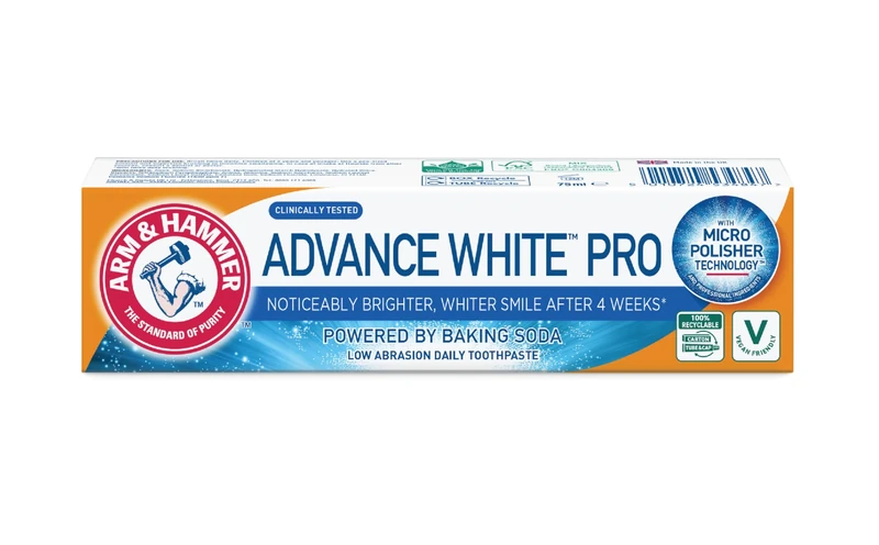 Arm & Hammer Advance White Pro Toothpaste, Baking Soda Teeth Whitening Toothpaste with Micro Polisher Technology, 2 Shades Whiter in 4 Weeks, 75 ml Tube