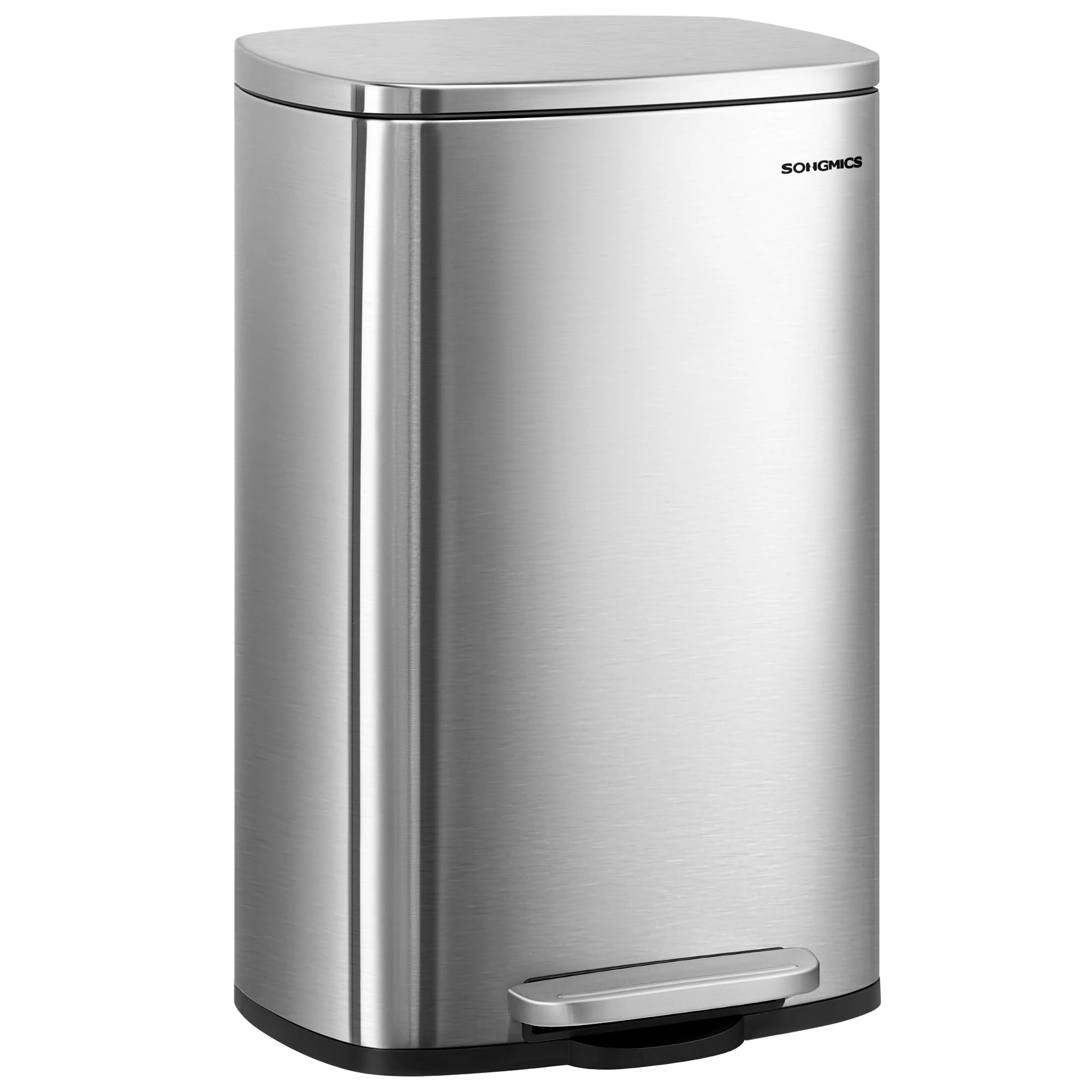 SONGMICS Kitchen Bin 13 Gallon (50 L), Pedal Rubbish Bin, Soft Close, Step-On Pedal, Steel, Inner Bucket, Silver LTB050E01