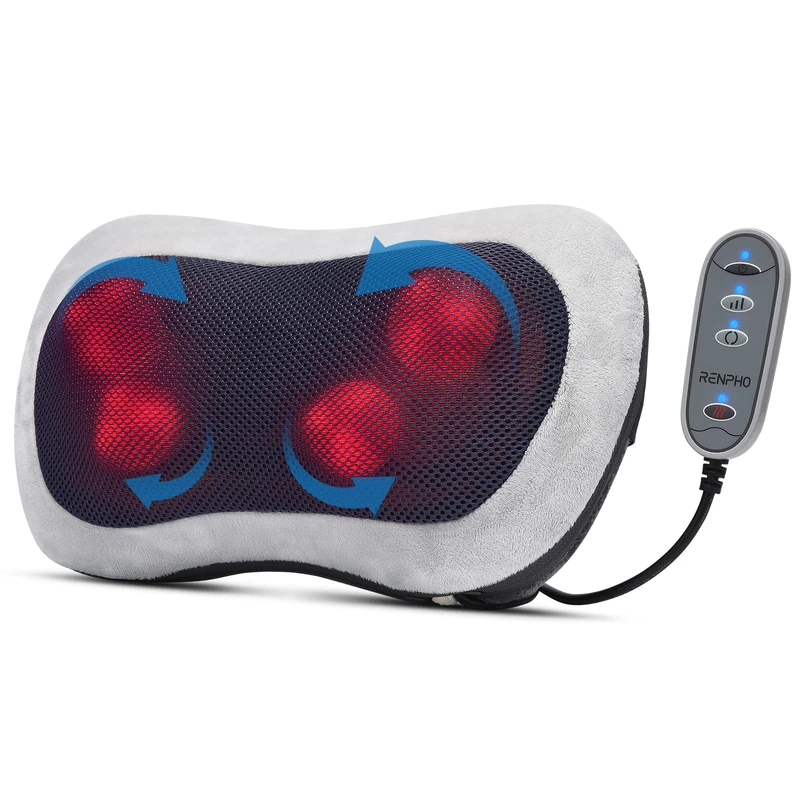 RENPHO Back Massager with Heat, Shiatsu Massage Pillow with Remote Control, Deep Tissue Kneading Neck Shoulder Massager, Use at Home Office