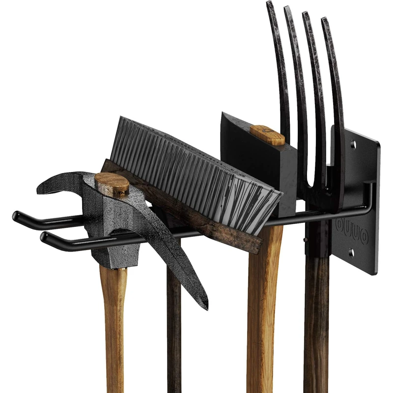 OUUO Garage Storage Organizer for Tool Organization Pack of 4 Heavy-Duty Solid Steel Wall Hanger for Garden Tool Storage - Shovel, Rake Broom Organizer Wall Mount - Overhead Garage Storage Rack - Image 1