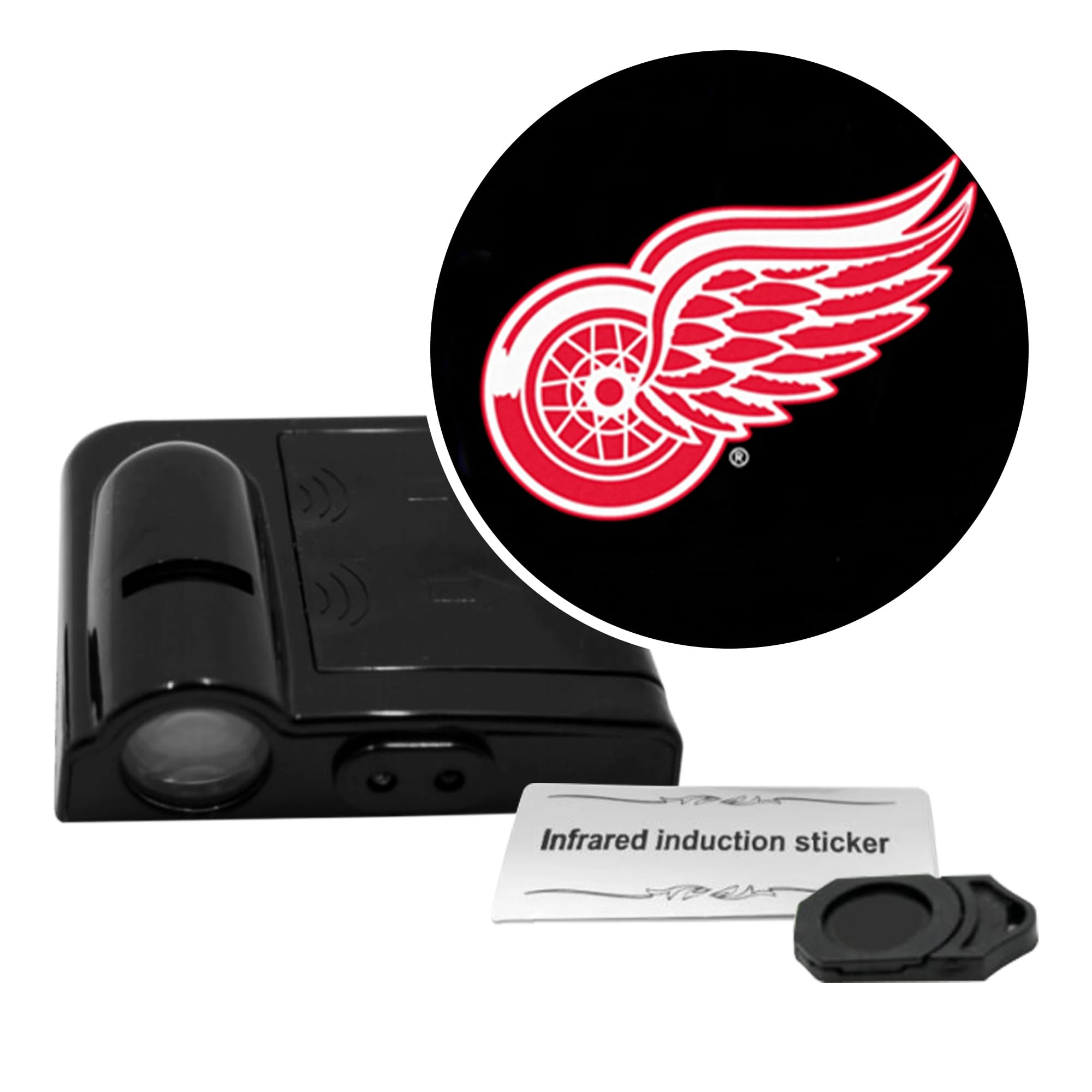 Sporticulture NHL American Hockey Detroit Redwings - Led Car Door Light - Wireless Led Projector with One Team Logo Slide - Compatible for Most Car Models - Battery-Operated, 2.5” x 2.5”