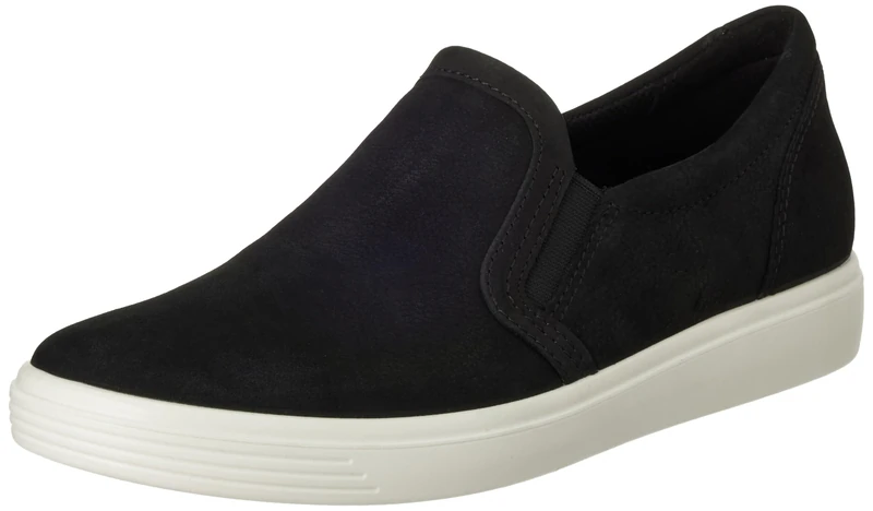 ECCO Women's Soft Classic Slip on Sneaker, Black Nubuck, 6/6.5 UK