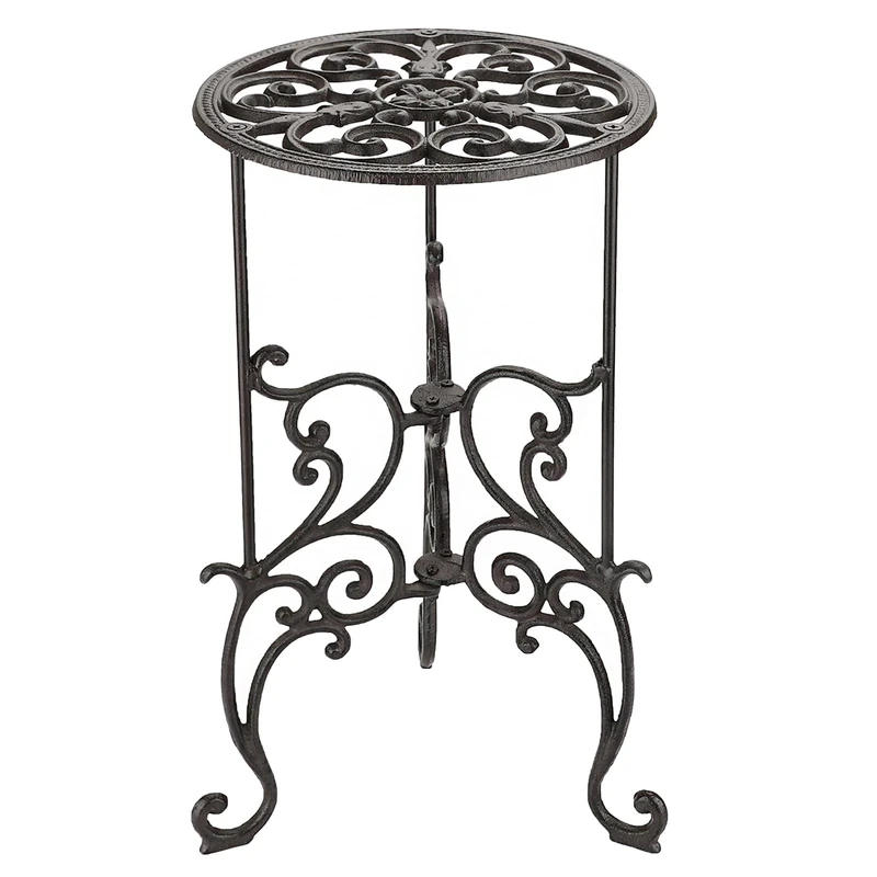 OwnMy Heavy Duty Cast Iron Plant Stand, 19.3 Inch Tall Vintage Rustic Decorative Potted Plant Holder, Indoor Outdoor Plant Rack, Brown, Wrought Iron
