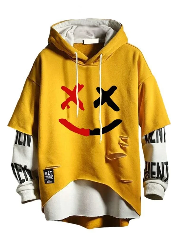 Hello MrLin Men's Techwear Hip Hop Hoodie Japanese Streetwear Patchwork Urban Jumper Yellow