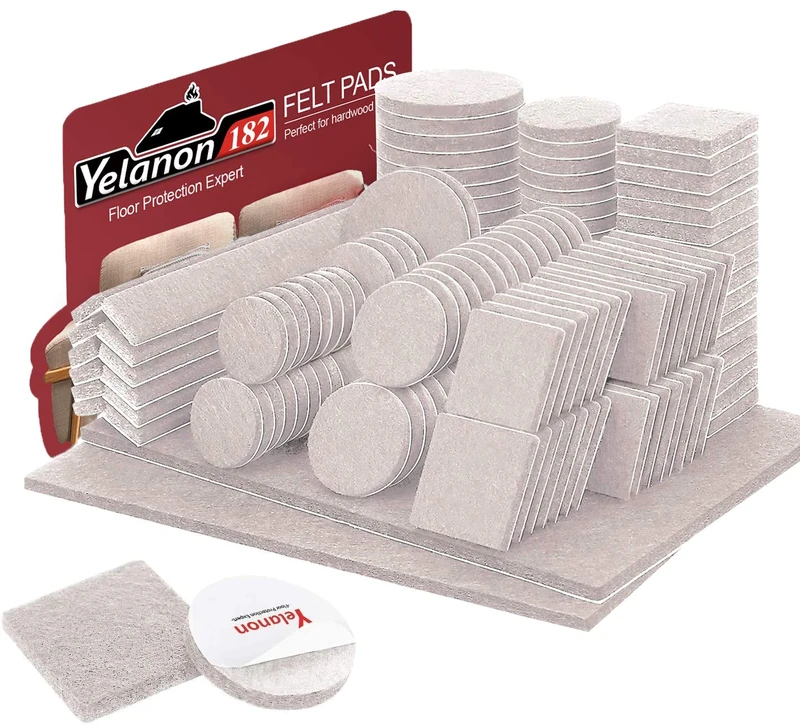 Yelanon Felt Furniture Pads -182 Pcs Furniture Pads Self Adhesive, Felt Chair Pads, Anti Scratch Floor Protectors for Furniture Feet Chair Legs, Furniture Felt Pads for Hardwoods Floors, Beige