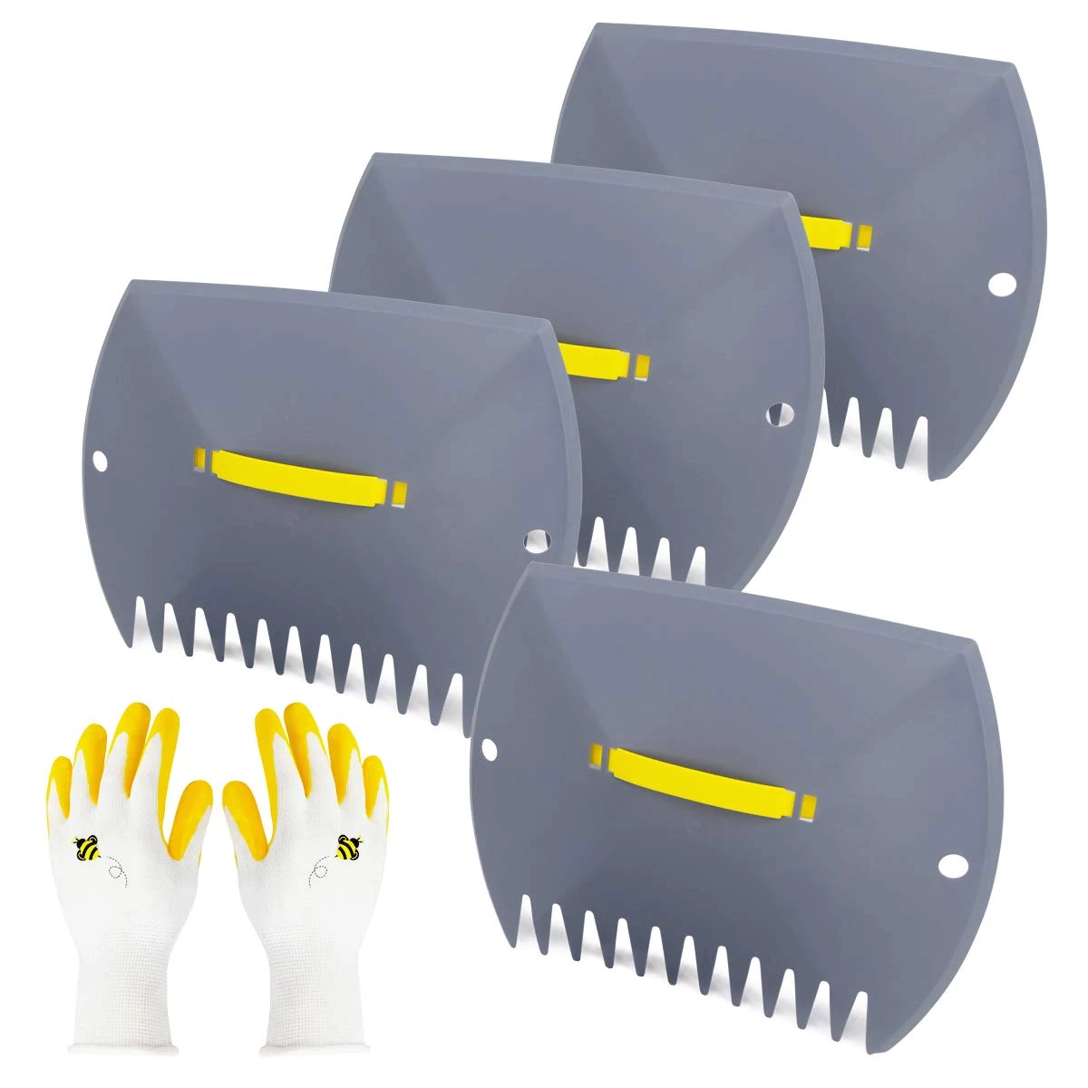 JARDINEER 2 Pair Leaf Grabbers Lightweight for Lawn Yard, Garden Leaf Collector Plastic, Hand Grass Rake with Handles for Picking Up Leaves, Twigs or Debris