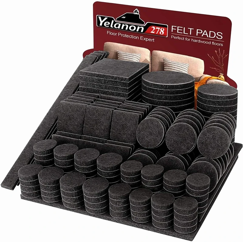 Yelanon Felt Furniture Pads - 278 Pcs Furniture Pads Self Adhesive, Felt Chair Pads, Anti Scratch Floor Protectors for Furniture Feet Chair Legs, Furniture Felt Pads for Hardwoods Floors, Black