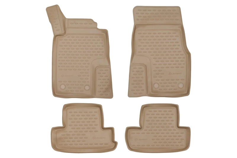 Custom-fit rubber floor mats for Ford Mustang 2010-2013, 4 pieces, beige