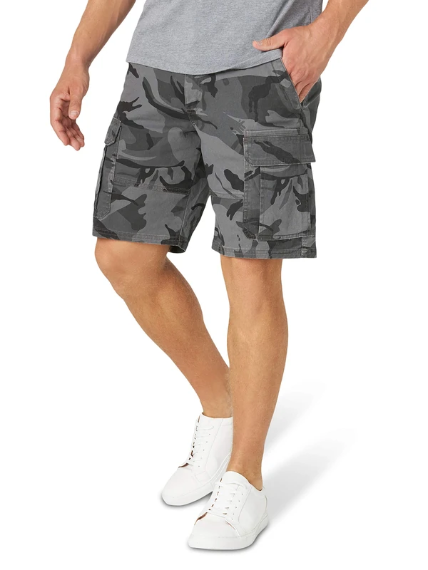 Wrangler Authentics Men's Classic Relaxed fit Stretch Cargo Shorts, Anthracite Camo, 24