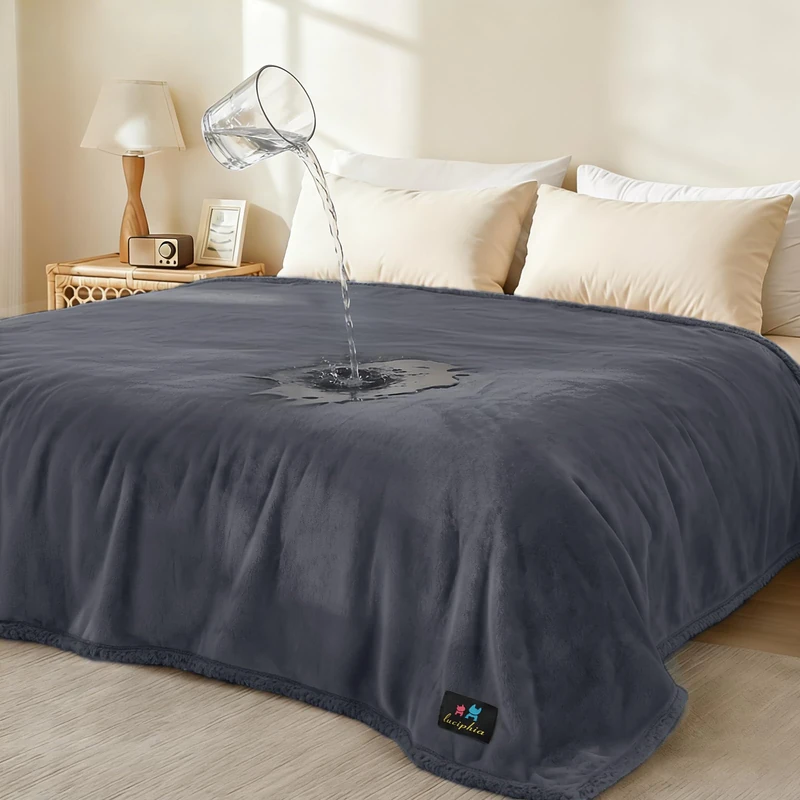 luciphia Waterproof Pet Blanket Liquidproof Dog Blanket for Sofa Bed Couch Reversible Sherpa Fleece Blanket Protector for Small Medium Large Dogs, Dark Grey, XL(85"x57")