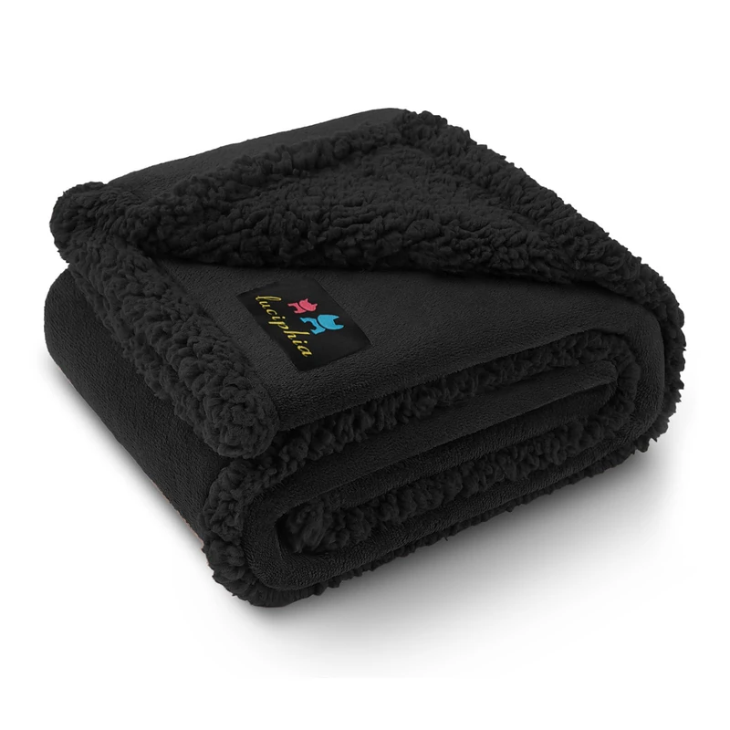 luciphia Waterproof Pet Blanket, Liquid Pee Proof Dog Blanket for Sofa Bed Couch, Reversible Sherpa Fleece Furniture Protector Cover for Small Medium Large Dogs Cats, Black X-Large（85" x 57"） - Image 1