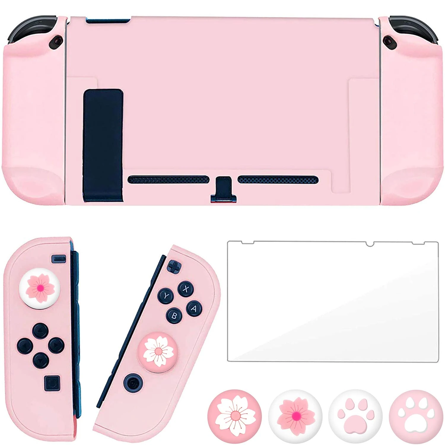 OLDZHU Pink Dockable Protective Case Cover Compatible with Nintendo Switch Joy-Con Controllers,with Glass Screen Protector and 4 Thumb Grips,Shock-Absorption and Anti-Scratch (Pink)