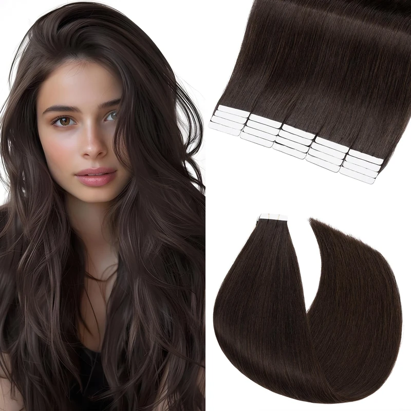 Elailite Tape in Hair Extensions Human Hair 20 Pcs - Remy Real Hair Seamless Skin Weft Extension Straight